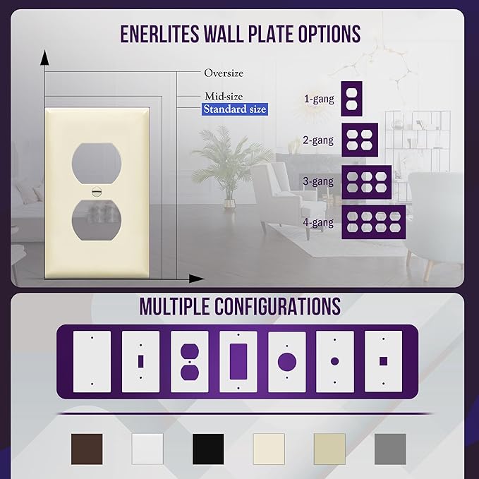 Enerlites 8821-LA Duplex Receptacle Outlet Wall Plate, Standard Size 1-Gang , Polycarbonate Thermoplastic, Light Almond
