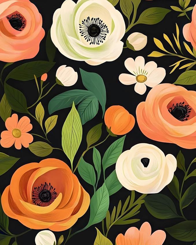 Danodoi Orange Green Vintage Floral Peel and Stick Wallpaper 17.5" x 393" | Waterproof Vinyl Self Adhesive Removable Renter Friendly Floral Contact Paper