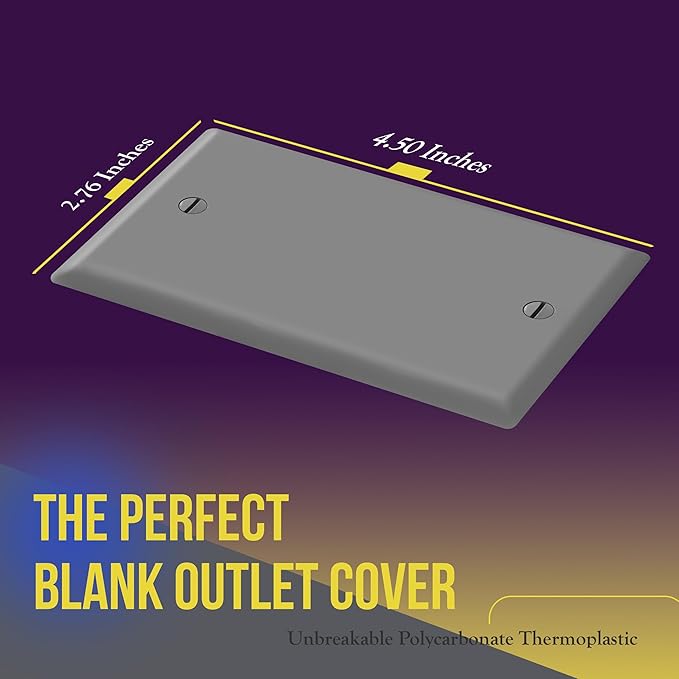 ENERLITES 8801-GR Blank Cover Wall Plate, Size 1-Gang 4.50" x 2.76", Polycarbonate Thermoplastic, 8801-GY, Gray, Screw
