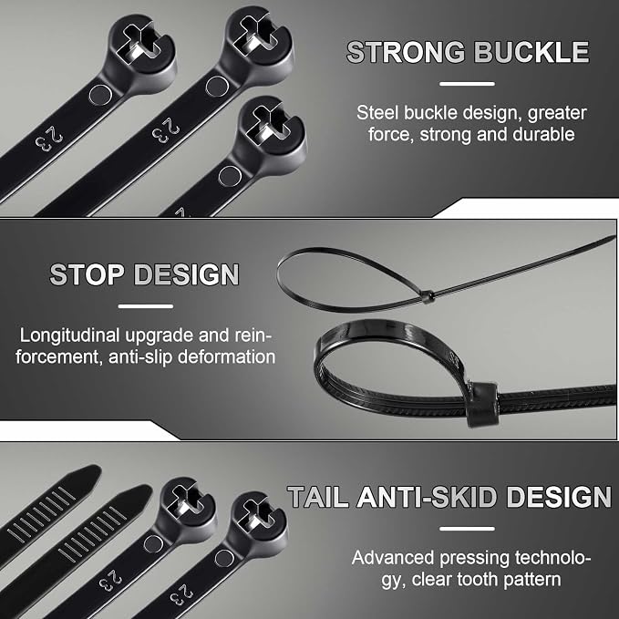 Blulu 8 Pcs Cable Zip Ties 15 Inch 53 lbs Tensile Strength Nylon 66 Black Cable Ties Heavy Duty Self Locking UV Resistant Wire Wraps Multi Purpose for Industrial Indoor Outdoor Use