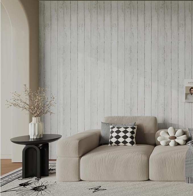 Shiplap Peel and Stick Wallpaper, Contact Paper for Classroom Home Decor | 17.7"x118" Removable Self-Adhesive White Wood Plank Film, Farmhouse Decor for Bulletin Board Desk Cabinet & Home Renovation