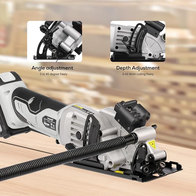 Mini Circular Saw, 3500RPM Corded Compact Saw with 4-1/2" 24T TCT Blades, Laser Guide, Rip Guide, Vacuum Adapter and Blade Wrench, Max Cutting Depth 1-11/16"(90°), 1-1/8"(45°） (Cordless 2A)