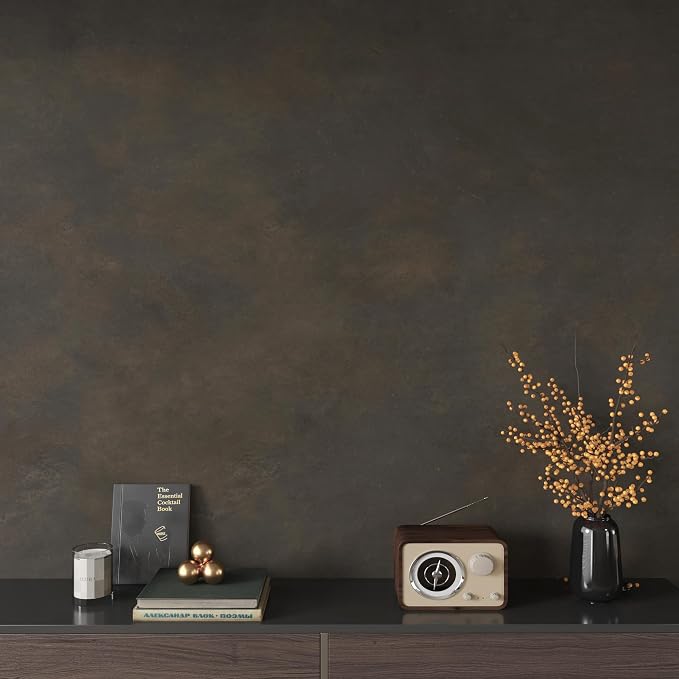 JSEVEM 16"×118" Thick Darker Black Brown Tan Grey Rusty Concrete Wallpaper Peel and Stick Waterproof Metallic Tan Charcoal Concrete Contact Paper Vinyl Adhesive Sticker for Bedroom Bathroom Gym Walls