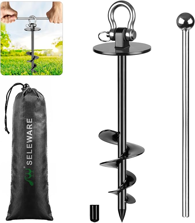 SELEWARE Dog Tie Out Stake Outdoor Dog Ground Anchor 180° Swivel Dog Anchor | 14.5" Long Anti-Rust Heavy Duty Dog Stake for Large Dogs up to 220 lbs, Easy Install with Twist Rod for Yard Camping Outside