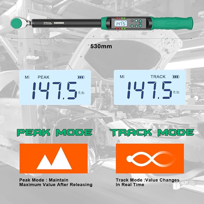 1/2 Inch Drive Digital Torque Wrench, 7.38-147.5Ft.lb/10-200N.m, Long Electronic Torque Wrench with Preset Value, Buzzer & LED Indicator, 2% Accuracy for Bike, Motorcycles, Car