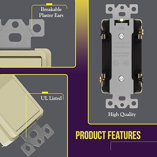 ENERLITES 4-Way Decorator Paddle Rocker Light Switch, Gloss Finish, Clamp Down Wiring, Grounding Screw, Residential Grade, 15A 120V/277V, UL Listed, 94150-I, Ivory