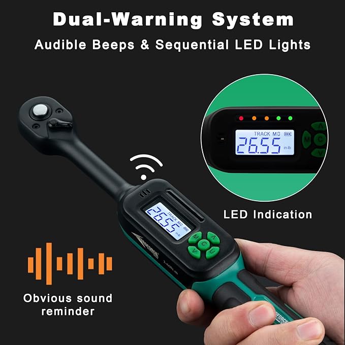 AEROFORCE Digital Torque Wrench - 3/8 Inch Drive Electric Torque Wrench (3-60Nm), Features Dual-Direction Ratchet, ±2% Accuracy, Buzzer & LED Alerts, 4-Measurement Unit (Nm/lb.ft/in.lb/kgf.cm)