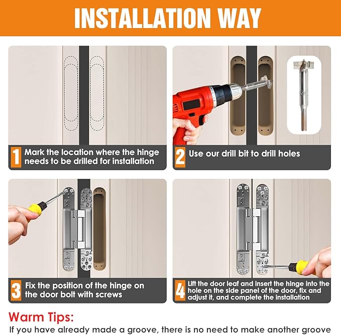9.7" Hidden Door Hinge/Concealed Hinges,Invisible Hinges,Invisible Door Silent 180 Degree Swing Hinge 3-Way Adjustable Butt 9.7 x 3.3 x 1inch (Silvery, 9.7 inches)