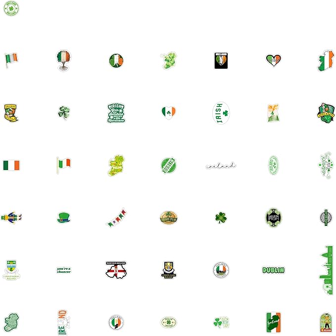 BulbaCraft Ireland Stickers, Irish Stickers for Water Bottle and Laptop - Ireland Party Supplies & Decorations, Waterproof Vinyl Decals, Gifts for Women & Men