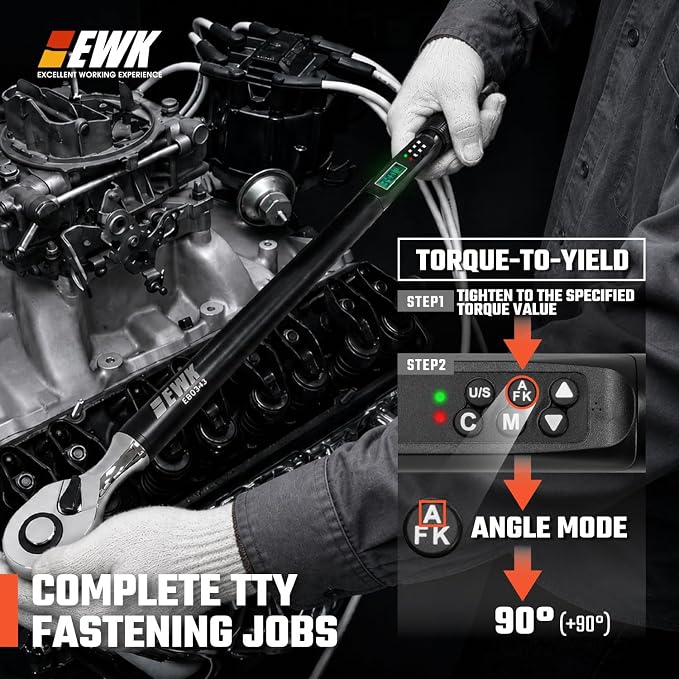 1/2" Drive Digital Angle Torque Wrench 12.5-250 ft-lbs (17-340 Nm) | ISO 6789, ±1.5% clockwise / ±2.5% counterclockwise/ ±2% Angle, LCD Display, LED Buzzer Vibration Alert, 30 Memory Values