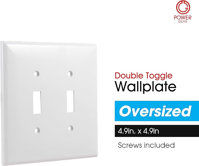 Power Gear Double Wall Plates Cover, 2 Gang, Light switch cover, 0.32" x 4.47", Outlet Covers, Screws Included, White, 44756