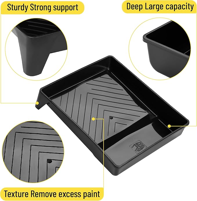 Bates- Paint Tray Set, 9-Inch, 11 pcs, Plastic Paint Tray with 10 Tray Liner, Textured Deep Capacity Disposable Paint Tray Liner, Paint Pan Liners, Paint Pans Trays, Paint Trays