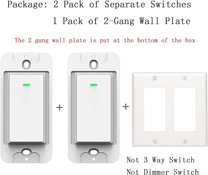 Smart Light Switch, Double Smart WiFi Light Switches, Smart Switch 2 Gang Works with Alexa Google Assistant