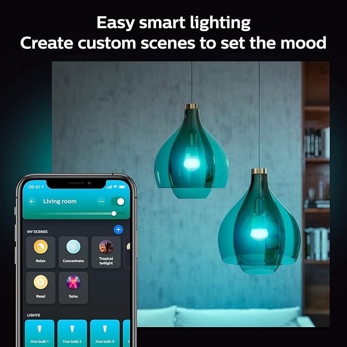 Philips Hue Smart 75W A19 LED Bulb - White and Color Ambiance Color - Changing Light - 6 Pack - 1100LM - E26 - Indoor - Control with Hue App - Works with Alexa, Google Assistant and Apple Homekit