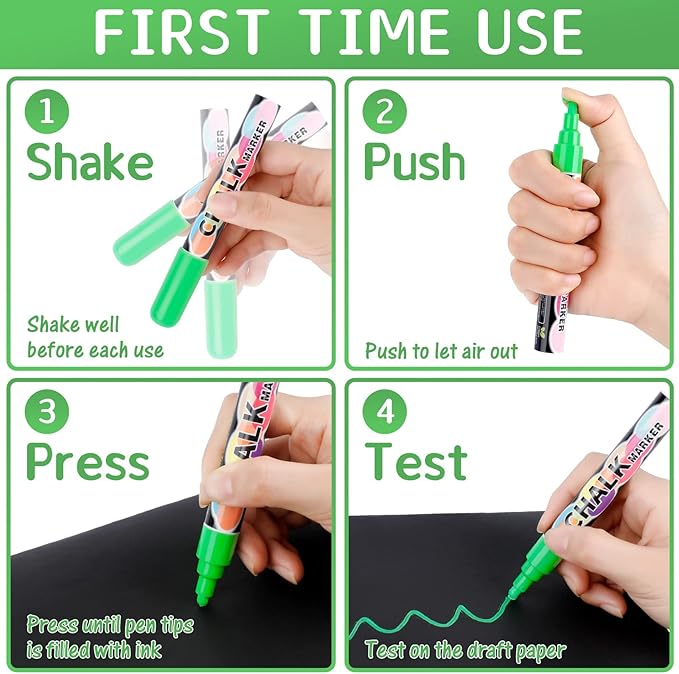 Liquid Chalk Markers Pens - 24 Colors Washable & Wet Erase Neon Chalk Makers for Blackboard, Chalkboard Signs, Glass Window, Graduation Celebration School Kids Art - Erasable Window Markers for Cars