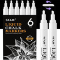 SFAIH Liquid Chalk Markers for Blackboard - White 6 Pack 6mm Reversible Tip, Wet Erase Chalk Marker for Chalkboard, Menu, Bistro, Signs, Windows, Glass, Labels, Dust-Free [1s Wet Wipe] - No Residue