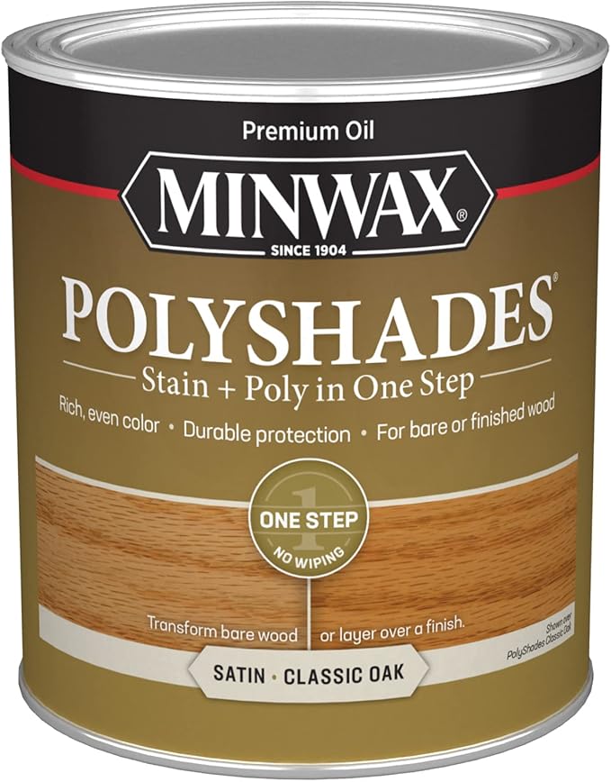 Minwax PolyShades Wood Stain + Polyurethane Finish – Quart, Classic Oak, Satin