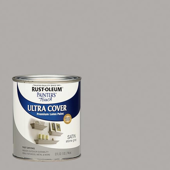 Rust-Oleum 267335 Painter's Touch Latex Acrylic Paint, Satin Stone Gray 32 Fl Oz (Pack of 1)