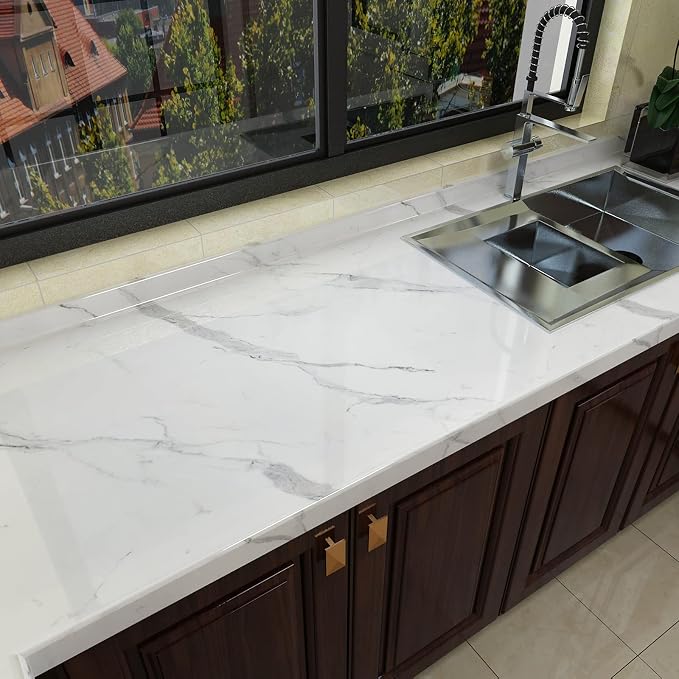 Marble Contact Paper for Countertops Cabinets 16x118 inch Glossy Marble Wallpaper Peel and Stick Counter Top Waterproof Vinyl Film Removable and Self-Adhesive Wall paper for Kitchen Decorative