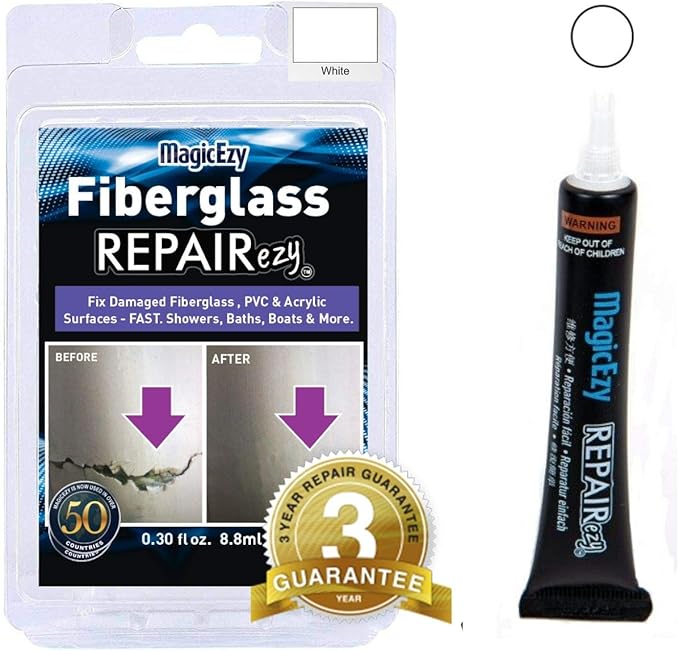 MagicEzy Fibreglass RepairEzy (White) - Fibreglass Repair Kit in a Tube - Boat, Pool, Tub, Surfboard - Fiberglass and Acrylic Shower, Bath, Hot Tub, Canoe, Jet Ski, Boat