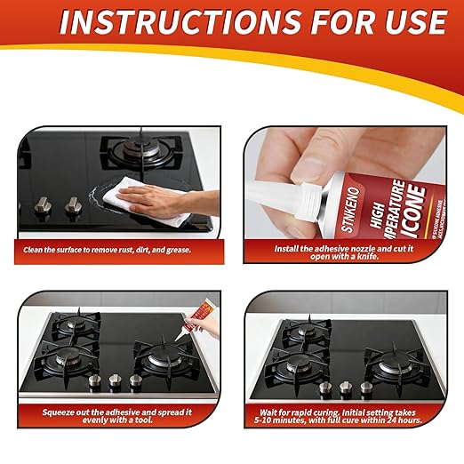 High Temp Silicone Sealant, High Temperature Adhesive, Heat Resistant Glue, Insulation and Waterproof Quick Drying Silicone Adhesive for Ovens Fireplace Microwave, Transparent, 2 Pack, 3.53 OZ