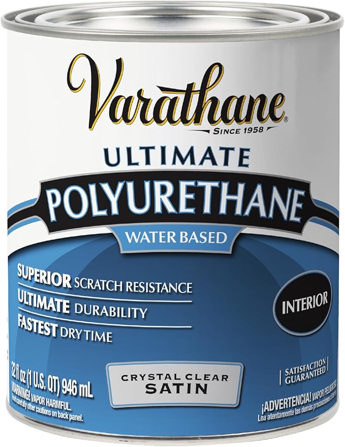 Varathane Water-Based Crystal-Clear Ultimate Polyurethane | Interior Wood Protection | Fast Dry Time | Easy Clean Up | Satin | Quart