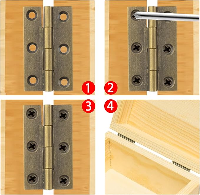 6Pcs 1.5 Inch Butt Hinge, Mini Cabinet Hinges, Rectangle Brass Folding Butt Hinges, Small Jewelry Box Butt Hinge, Bronze