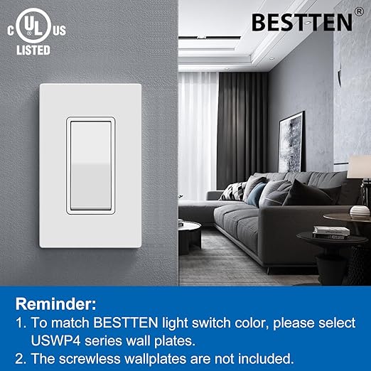 BESTTEN 30 Pack Single-Pole Decorator Wall Light Switch, 15A 120/277V, Paddle Wall Switch, On/Off Rocker Interrupter, UL Listed, White