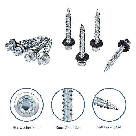 Metal Roofing Screws 1-1/2" Galvanized Hex Head Sheet Metal Screws, Metal to Wood Siding Screws, Self Tapping Screw with EPDM Washer for Corrugated Roofing (300Pcs)