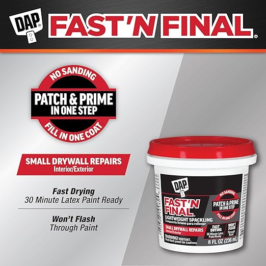 DAP Fast 'N Final Lightweight Spackling, White, 8 Oz (7079812140)