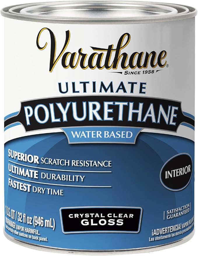 Varathane Water-Based Crystal-Clear Ultimate Polyurethane | Interior Wood Protection | Fast Dry Time | Easy Clean Up | Gloss | Quart