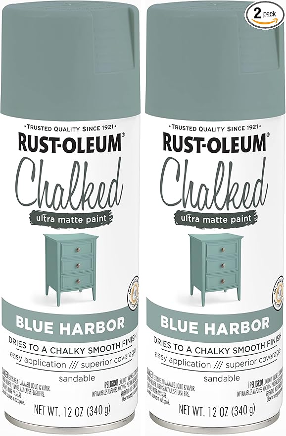 Rust-Oleum 374164 Chalked Ultra Matte Spray Paint, 12 oz, Blue Harbor (Pack of 2)