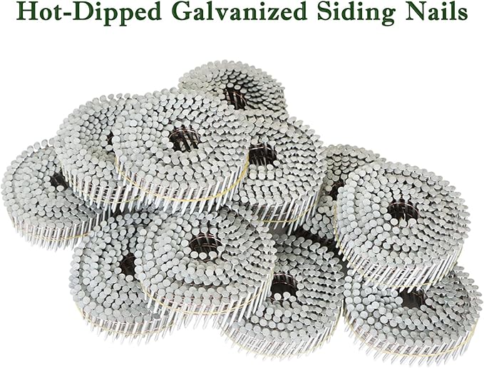3600 Count Siding Nails 15 Degree 1-3/4 Inch x .092 Inch Collated Wire Coil Full Round Head Ring Shank Hot-Dipped Galvanized