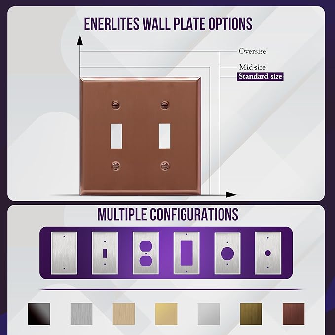 ENERLITES Toggle Light Metal Wall Plate, Switch Cover, Corrosion Resistant, Mid-Size 2-Gang 4.50" x 4.57", Stainless Steel 201, 7712-BRG, Brushed Rose Gold (Pack of 1)