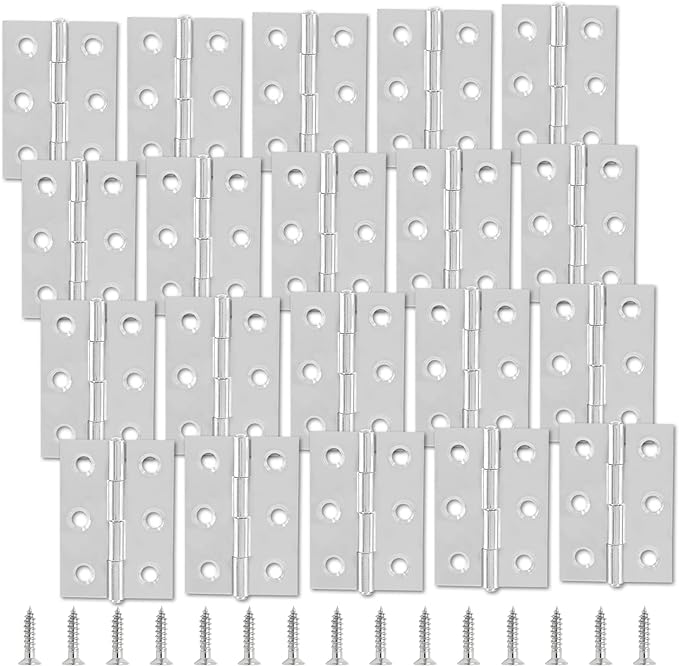 20pcs 3 Inch Butt Hinges, Stainless Steel Cabinet Hinges, Small Door Hinges Window Hinge, Folding Box Hinges for Jewelry, Wooden, Chest Box (Chrome)