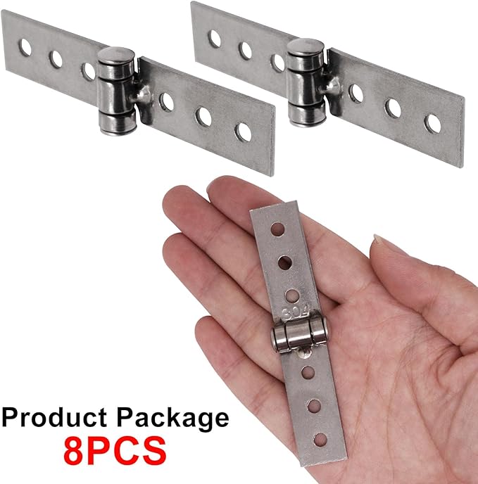 8Pcs 3 inch Silver Folding Butt Hinges Stainless Steel Furniture Door Window Hinges, Small Hinges for Crafts, Frameless Glass Window Hinge 6 Hole Hinge