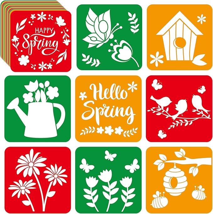 36pcs Summer Drawing Stencils for Kids 8 Inch Sidewalk Chalk Stencils Painting Large Washable Reusable Summer Themed Flowers Primary Shape Template for Kids Toddlers Preschool