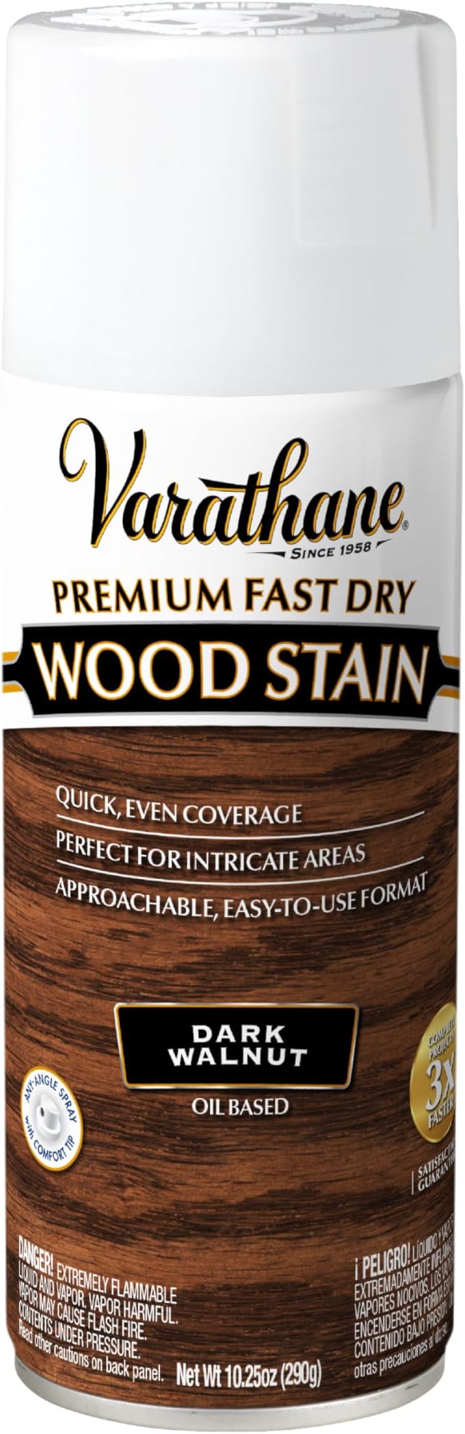 Varathane Premium Fast Dry Wood Stain Spray | 1 Hour Dry Time | 1 Coat Color | Interior Wood Stain | Furniture, Cabinets, Doors, Trim | 10.25 oz | Dark Walnut