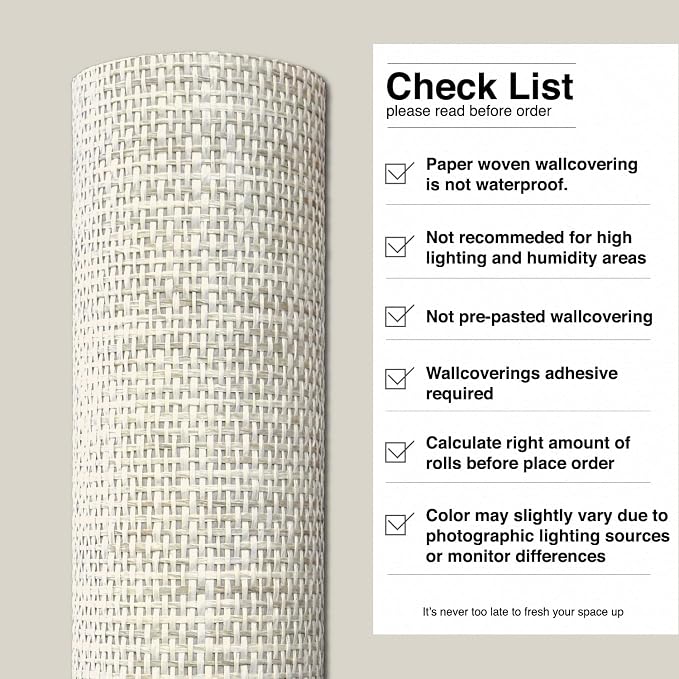 Ansehan Wallcovering W010105 Cosmo Collection 36" W x 8 Yard L, Natural Paper Weave Grasscloth Modern Texture Wallcovering for Living Room Bedroom Feature Wall, Wheat/Natural Knit/Grey