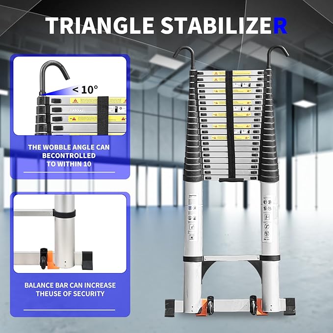 JADDUO Telescoping Ladder,29.5 FT Extension Ladder,Aluminum Lightweight Telescopic Ladder with 2 Triangle Stabilizers, Telescoping Attic Ladders RV Ladders for Outdoor