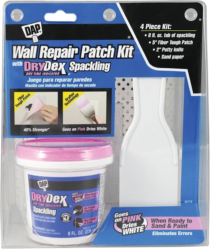 DAP DryDex Spackling Wall Repair Patch Kit, with Pink/White Dry Time Indicator, 8 Oz (7079812345)