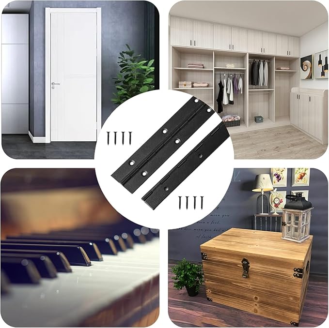 Continuous Piano Hinges, Black 304 Stainless Steel Folding Hinges with Mounting Screws for Doors Cabinets Windows Boxes, 6 Inch (4 Pack)