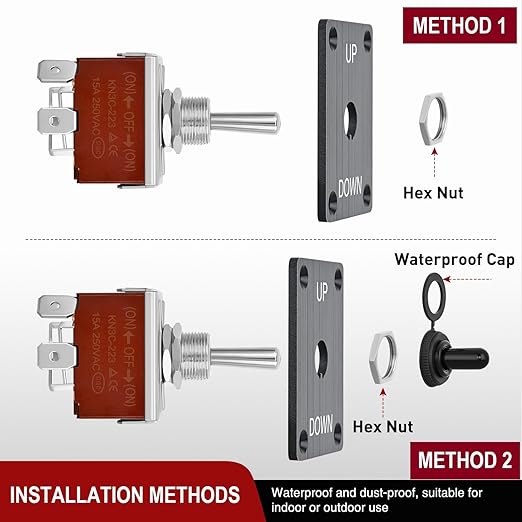Nilight Reverse Polarity Toggle Switch Heavy Duty Momentary Waterproof 4 Pin 3 Position (ON)-Off-(ON) DPDT 12V DC 30A with Up-Down Mounting Panel and Weatherproof Cap for Marine Boat Automotive