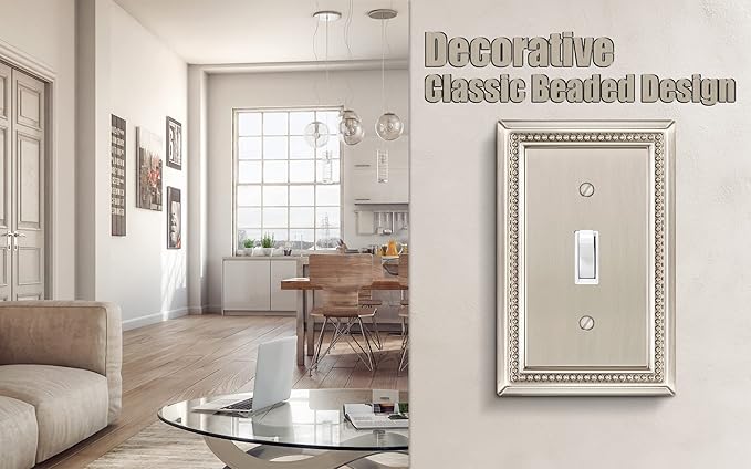 Henne Bery Sunken Pearls Heavy Duty Decorative Wall Plate Switch Plate Outlet Cover (Single Toggle, 3 Pack, Satin Nickel)
