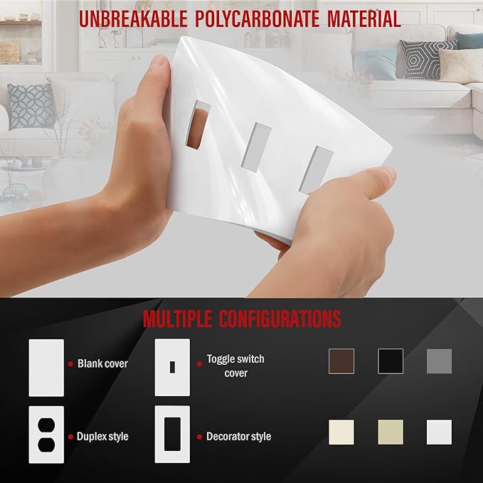ENERLITES Screwless Triple Toggle Switch Wall Plate, Child Safe Light Switch Cover, Standard Size 3-Gang 4.68" x 6.53", Unbreakable Polycarbonate Thermoplastic, UL Listed, SI8813-W, Glossy, White