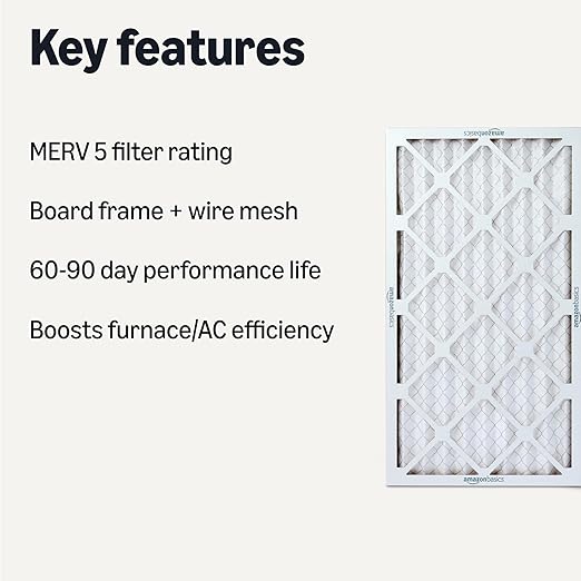 Amazon Basics MERV 5 AC Furnace Air Filter, 14x25x1 inches, 6-Pack (Actual size: 13.75" x 24.75" x 0.75")