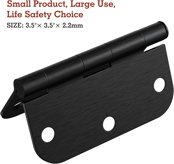 6 Pack Black Oil Rubbed Bronze Door Hinges 3.5" x 3 1/2 Inch Black Brushed Interior Hinge Rounded 5/8" Radius Corner 3 ½"Iron Residential Standard Bedroom Bifold Single Double Doors Hardware Kit
