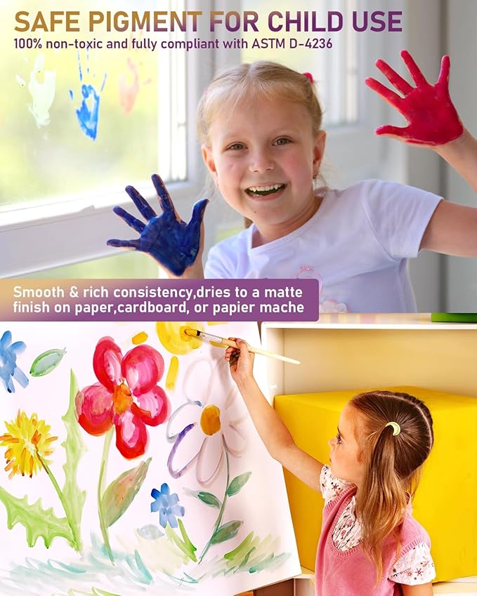Nicpro 18 Colors Large Washable Paint Set for Kid (8.45oz), Acrylic Bulk Paint Supplies Non Toxic Tempera Paint for Art, Craft DIY, Poster & Finger Paint, School, Home, Teacher Classroom Must Haves