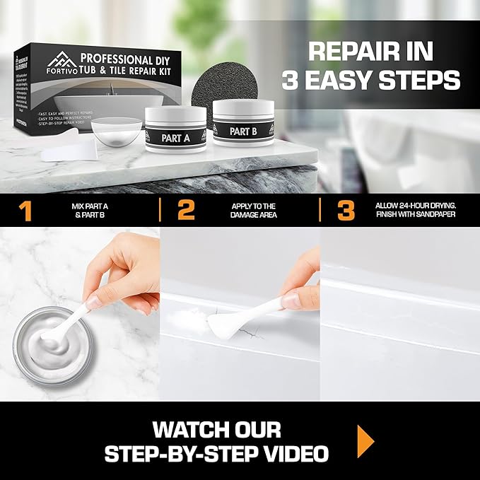 White Porcelain Repair Kit, Fiberglass Tub Repair for Sink, Shower, Countertop, and Tile - Acrylic Tub and Cracked Porcelain Sink Repair