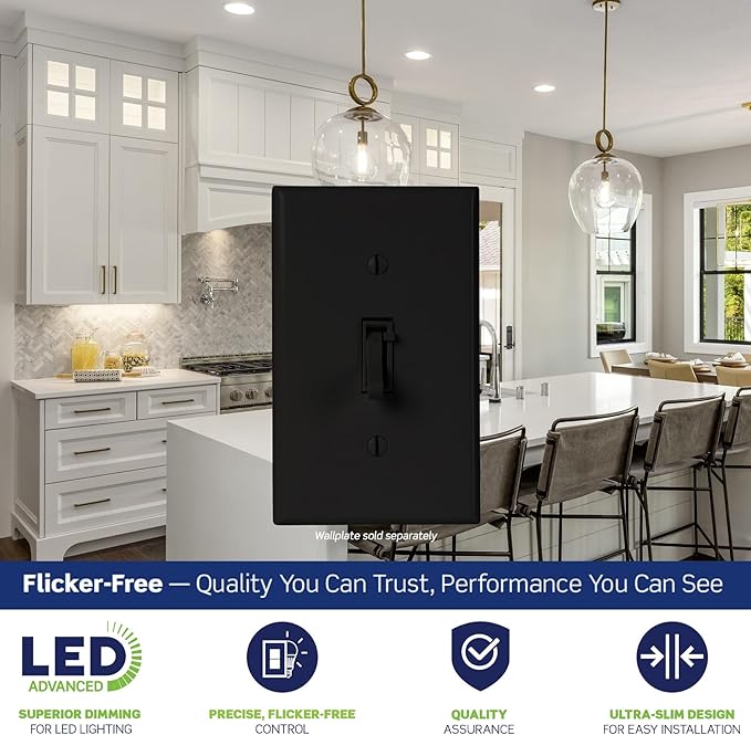 Leviton Toggle Slide LED Advanced Dimmer Switch for 150W Dimmable LED, Halogen and Incandescent Bulbs and Fixtures, TSL01-10E, Black